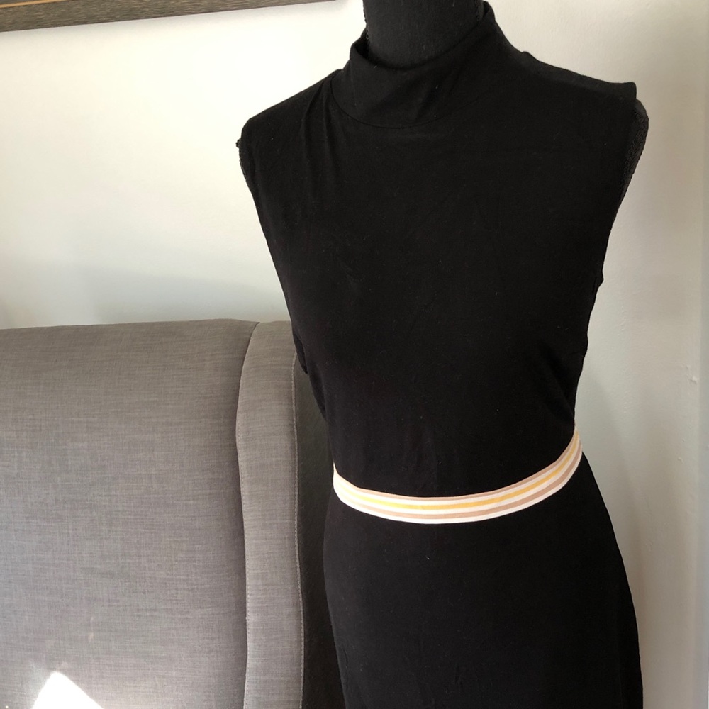 WHBM mock turtleneck sheath with yellow/tan stripe